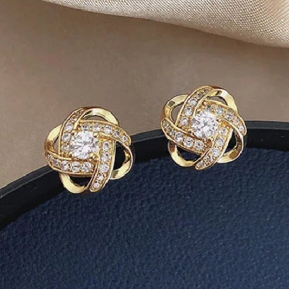 14K Gold Twisted Woven Knot Womens 2ct Diamond Stud Earrings 14 K Silver Jewelry - Picture 4 of 8